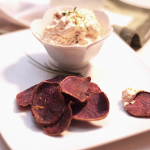 Creamy Saffron Bacon Dip with Crispy Sweet Potatoes