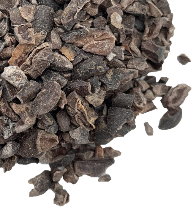 A close-up view of Nacional cacao nibs.