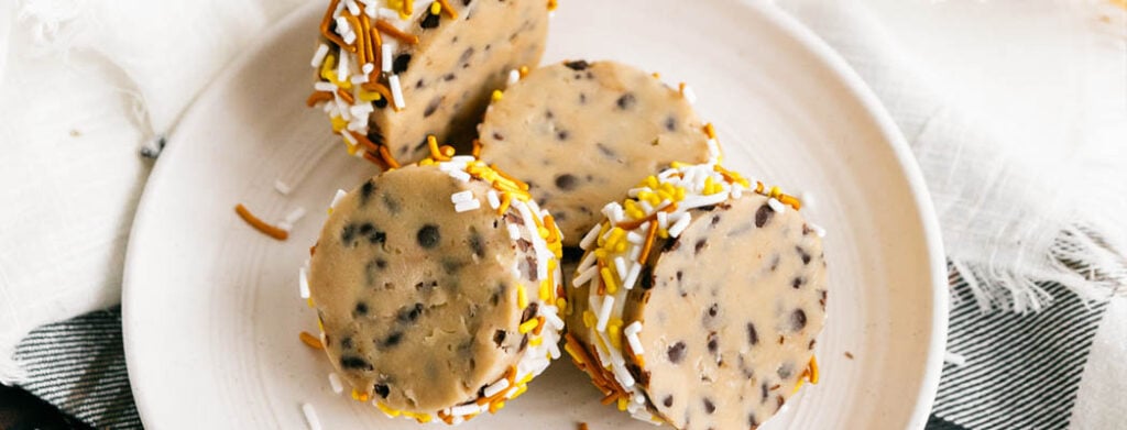 Plate of homemade cookie dough ice cream sandwiches